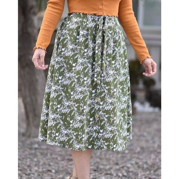 Womens Chocolate USA Floral All Over Print Button Down Midi Skirt - Sz S - Picture 1 of 3